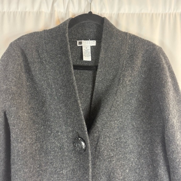 Carole Little Cardigan Gray Lambs Wool Angora One Button Bell 3/4 Sleeve size:M - Picture 3 of 12